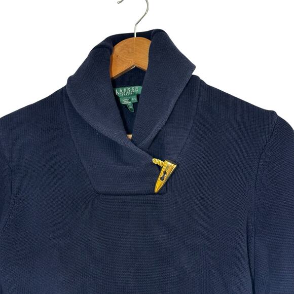 Lauren Ralph Lauren Navy Blue Sweater Size Petite Small Gold Nautical Coastal - Picture 3 of 6